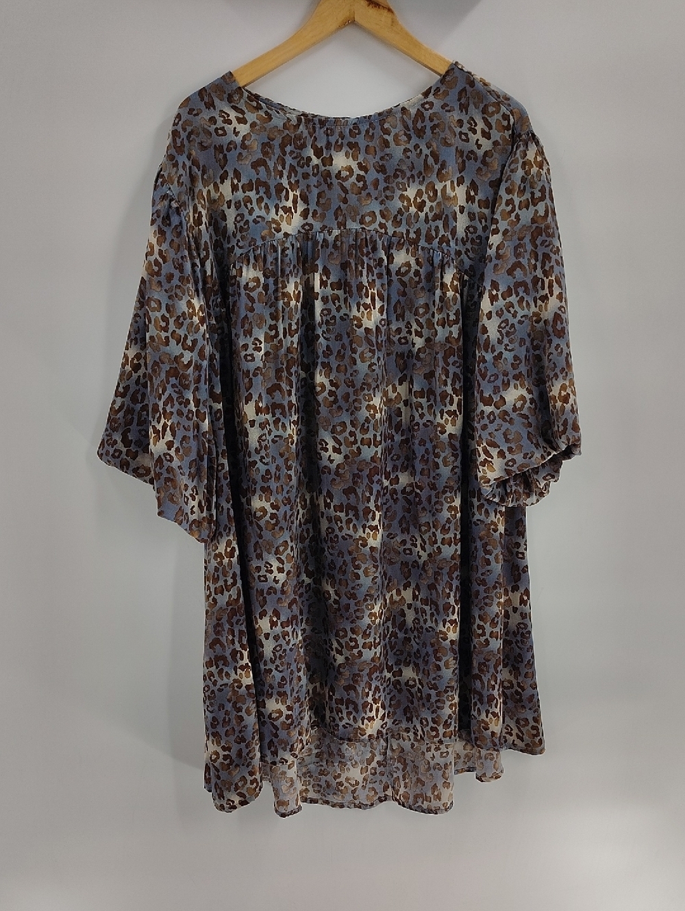 ODDI Dress Size Large Blue Leopard Print Modest Babydoll Style